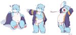  2018 anthro asian_clothing belly blue_body blue_fur blush bulge clothing east_asian_clothing fundoshi fur hi_res japanese_clothing kemono male mammal moobs navel nipples overweight overweight_male robe sitting solo tired underwear ursid white_body white_fur wolfsoul young 全兽出击 十泉浩 