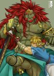  abs accessory alternate_version_at_source ball_hair balls beard big_penis blonde_hair body_hair breath_of_the_wild chest_hair clothed clothing cock_ring duo ear_piercing ear_ring erection eyes_closed facial_hair ganondorf genitals gerudo glans hair hairy hi_res hug humanoid humanoid_penis humanoid_pointy_ears hylian jewelry larger_male leg_hair link long_hair male male/male mammal muscular muscular_male nintendo nipple_piercing nipples not_furry pecs penis penis_accessory penis_jewelry piercing pubes red_hair simple_background size_difference smaller_male smile the_legend_of_zelda uramaki_gigan vein veiny_penis video_games yellow_eyes 