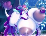  2020 absurd_res areola big_breasts blues64 breasts digital_media_(artwork) eyelashes female fish hi_res huge_breasts hyper hyper_breasts marine mr.pink my_little_pony my_little_pony_the_movie nipples open_mouth queen_novo_(mlp) restrained seahorse solo syngnathid syngnathiform tentacles underwater water 
