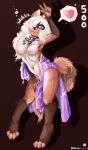  &lt;3 2014 anthro black_collar blush breasts brown_background canid canine collar exposed_breasts female hi_res mammal navel nihilochannel simple_background smile solo spiked_collar spikes standing 
