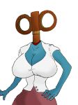 absurd_res animate_inanimate big_breasts blue_body blue_skin bottomwear breasts cleavage clothed clothing female gingiva_(character) gingiva_(game) hi_res humanoid not_furry skirt unknown_artist wind-up_key 