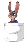  2019 ambiguous_gender anthro buckteeth clothed clothing disney feve fur grey_body grey_fur hi_res judy_hopps lagomorph leporid mammal pink_nose purple_eyes rabbit simple_background smile solo teeth whiskers white_background zootopia 