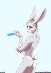  absurd_res anthro blue_eyes butt fur hi_res lagomorph leporid mammal nude rabbit shiuk simple_background solo 