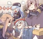  404_(girls_frontline) 404_logo_(girls_frontline) 4girls a_bao anger_vein angry animal_ears armband barefoot beret calligraphy_brush cellphone chinese_commentary chinese_text commentary_request drawer facepaint fake_animal_ears g11_(girls_frontline) german_flag girls_frontline hat highres hk416_(girls_frontline) mop mouse_ears multiple_girls paintbrush phone scar scar_across_eye sleeping smartphone table taking_picture television translation_request ump45_(girls_frontline) ump9_(girls_frontline) 