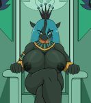  2020 anthro arthropod big_breasts breasts changeling clothing collar crown droll3 equid female fingers friendship_is_magic green_eyes hair hi_res horn mammal my_little_pony nipples nude queen_chrysalis_(mlp) solo 
