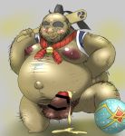  2020 agyou anthro anthro_to_human balls belly bottomwear clothing genitals human male mammal not_furry obese overweight overweight_male pants penis solo species_transformation tokyo_afterschool_summoners toyoscat transformation video_games 