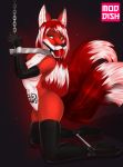  anthro bdsm bondage bound breasts canid canine crimson_emberpaw cuffs_(disambiguation) female fox fur green_eyes hair hi_res mammal moddish multi_tail nude pet red_body rubber slave 