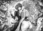  2girls angry ass asymmetrical_docking bare_shoulders breast_contest breast_press breasts bridal_gauntlets confrontation deep_skin dress eye_contact face-to-face fubuki_(one-punch_man) greyscale highres huge_breasts large_breasts lightning_glare long_hair looking_at_another monochrome multiple_girls one-punch_man pantylines psychos rivalry short_hair telekinesis the_golden_smurf torn_clothes torn_dress 