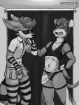  2019 anthro clothed clothing crossdressing duo hi_res male monochrome rinzy smile 