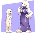 3_toes anthro asriel_dreemurr blush bovid brush caprine clothed clothed/nude clothed_female_nude_male clothing cub duo embarrassed female flaccid genitals goat hairbrush hi_res male mammal nude penis sagemerric spank_marks toes toriel undertale video_games young 
