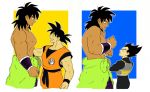  3boys :d ^_^ abs arm_at_side armor arms_at_sides black_eyes black_hair blue_background broly_(dragon_ball_super) clenched_hands closed_eyes clothes_around_waist clothes_writing collarbone crossed_arms dark_skin dark_skinned_male dougi dragon_ball dragon_ball_super_broly dragon_ball_z expressionless fingernails from_side frown hands_on_own_chest happy height_difference looking_at_another looking_down looking_up male_focus messy_hair multiple_boys muscle nervous new_jirou open_mouth orange_background profile scared shirtless simple_background smile son_gokuu spiked_hair square upper_body vegeta white_background wristband 