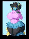  anthro big_breasts black_border border bottomwear breasts charlie_buckwood_(character) clothed clothing digital_media_(artwork) female hand_behind_head hi_res inner_ear_fluff kneeling luxray nintendo pok&eacute;mon pok&eacute;mon_(species) simple_background skirt solo suirano thick_thighs tuft video_games 