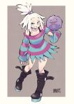  :3 boots chichibu_(chichichibu) hair_ornament homika_(pokemon) koffing pokemon pokemon_(game) pokemon_bw2 striped white_hair 