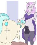  all_fours anal anal_penetration anthro balls big_breasts big_butt breasts butt buttplug cleavage clothed clothing clothing_lift coco_pommel_(mlp) dress dress_lift equid fellatio female fleur_de_lis_(mlp) friendship_is_magic genitals gynomorph gynomorph/female hi_res horn intersex intersex/female mammal my_little_pony nipple_outline nude oral penetration penile penis pussy sex sex_toy skyearts unicorn 