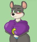 anthro big_breasts blush breasts charles_entertainment_cheese chuck_e._cheese&#039;s_pizzeria clothed clothing crossgender digital_media_(artwork) female fur hi_res holding_breast huge_breasts klr-rio looking_at_viewer mammal mascot mouse murid murine panties rat rodent simple_background solo teeth topwear underwear 