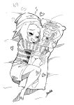 becknolastname body_pillow commission cuddling drooling freckles greyscale hat highres homika_(pokemon) monochrome pokemon pokemon_(game) pokemon_bw2 sleeping striped 