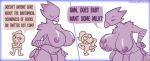  2020 anthro avian beak big_breasts bird breasts bulge clothed clothing comic dialogue digital_media_(artwork) duo english_text genitals gynomorph intersex meme penis perpleon simple_background speech_bubble text topless 