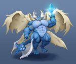  absurd_res angel anthro axe battle_axe big_muscles dragon feathered_wings feathers hi_res jeffieb19 male melee_weapon muscular scalie tarchon weapon wings 