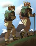  2020 absurd_res anthro antlers armpit_hair backpack biped body_hair butt cervid clothing detailed_background digital_media_(artwork) duo facial_hair father father_and_child father_and_son footwear forest fur hair hi_res hiking horn incest kamos_(sylvanedadeer) legwear male male/male mammal muscular muscular_male nude nude_hiking outside parent parent_and_child piercing public shoes sky smile socks son sylvane sylvanedadeer tattoo tree white_body white_fur 