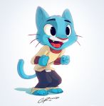  2018 absurd_res anthro blue_body blue_fur cartoon_network clothed clothing domestic_cat felid feline felis fully_clothed fur gumball_watterson head_tuft hi_res mammal open_mouth open_smile pointedfox smile solo standing the_amazing_world_of_gumball tongue tuft whiskers 