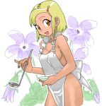  alcohol angol_mois apron blonde_hair cooking flower hair_ornament hairclip keroro_gunsou lunch_(lunch3) naked_apron oekaki sake solo 