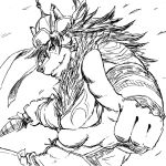  1:1 5_fingers anthro canid canine canis clothing fingers hair hat headgear headwear holding_bow holding_object holding_weapon humanoid_hands male mammal muscular muscular_male run_aki tatto temujin tokyo_afterschool_summoners video_games weapon wolf 