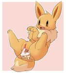  10:11 2019 3_toes blush brown_body brown_eyes brown_fur cake cute_fangs dipstick_tail eevee female feral food fruit fur genitals hi_res multicolored_tail neck_tuft nintendo open_mouth plant pok&eacute;mon pok&eacute;mon_(species) pu_sukebe pussy simple_background solo strawberry tan_body tan_fur toes tuft video_games 