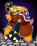  2016 alternate_species anthro blonde_hair breasts clothing collar crown dress ear_piercing female hair hammer horn koopa mario_bros mr-dna nintendo open_mouth piercing princess_peach scalie shell solo spiked_collar spikes standing tools video_games 