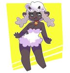  2019 absurd_res anthro anthrofied bell bell_collar big_breasts biped black_body black_skin blush bovid breasts caprine clothed clothing collar digital_media_(artwork) female fingers fur grey_hair grey_horn hair hi_res hooves horizontal_pupils horn long_hair mammal multicolored_hair nintendo onigiri_punch open_mouth pink_nose pok&eacute;mon pok&eacute;mon_(species) pok&eacute;morph pseudo_clothing simple_background smile solo standing two_tone_hair video_games white_body white_fur white_hair white_wool wool_(fur) wooloo yellow_eyes 