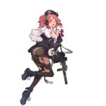  1girl ahoge arm_up ass bangs beret black_footwear black_headwear black_jacket black_legwear black_skirt blush boots bow bra breasts candy cleavage collar collared_shirt damaged eyebrows_visible_through_hair food from_side full_body fur fur_trim girls_frontline gun h&amp;k_mp7 hair_between_eyes hair_ornament hat headphones headwear holding holding_gun holding_weapon jacket legs lollipop long_sleeves looking_at_viewer medium_hair mp7_(girls_frontline) nail_polish official_art open_mouth panties pantyhose pink_hair ponytail rainli scope shirt skirt solo strap submachine_gun suppressor torn_clothes torn_legwear transparent_background underwear weapon white_fur white_panties white_skirt yellow_eyes 