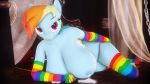  16:9 3d_(artwork) 4k absurd_res anthro big_breasts blue_body blue_skin bodily_fluids breasts dashie116 digital_media_(artwork) equid equine female friendship_is_magic hi_res huge_breasts lactating mammal mostly_nude my_little_pony rainbow_dash_(mlp) striped_stocking 