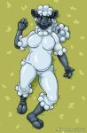  anthro bovid caprine curvaceous curvy_figure female grass hair hi_res lipstick makeup mammal ponytail post_transformation purple_eyes rubber sheep shiny_(disambiguation) slightly_chubby solo voluptuous 