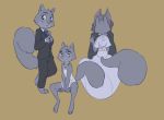  2020 ambiguous_gender anthro barefoot black_tie_(suit) brown_background cheek_tuft chest_tuft chiropteran clay_(enginetrap) clothed clothing deke_(ittybittykittytittys) dress duo facial_tuft furgonomics head_tuft ittybittykittytittys knee_tuft leg_tuft looking_at_viewer mammal multiple_images necktie rodent sciurid shirt shoulder_tuft simple_background sitting smile standing suit tail_clothing tank_top topwear tuft 