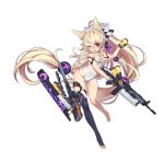  1girl alternate_costume alternate_hairstyle animal_ears arm_strap assault_rifle bangs barefoot black_legwear blonde_hair blush bow braid breasts can collarbone covered_navel crossed_bangs eyebrows_visible_through_hair fang floating_hair full_body g41_(girls_frontline) girls_frontline gloves gun h&amp;k_g41 hair_between_eyes hair_bow hair_ornament hair_ribbon heterochromia holding holding_can holding_gun holding_weapon leg_up long_hair looking_at_viewer low_twintails name_tag ntrsis official_art one_eye_closed open_mouth purple_ribbon red_eyes ribbon rifle school_swimsuit see-through side_braid sidelocks single_thighhigh small_breasts smile solo swimsuit thigh_strap thighhighs thighs toeless_legwear transparent_background trigger_discipline twintails very_long_hair water_gun weapon wet wet_clothes wet_swimsuit white_ribbon white_swimsuit 