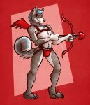  akita anthro arrow bow_(weapon) bulge canid canine canis claws clothed clothing cupid cupid&#039;s_arrow digital_media_(artwork) domestic_dog feathered_wings feathers feet fur hair holidays looking_at_viewer male mammal nicnak044 paws pose ranged_weapon simple_background smile solo spitz underwear valentine&#039;s_day weapon white_body white_fur wings 