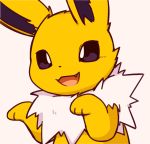  ambiguous_gender black_eyes chest_tuft cute_fangs ears_up eeveelution feral fluffy_ears fur happy inukami_hikari jolteon nintendo open_mouth pok&eacute;mon pok&eacute;mon_(species) simple_background solo tongue tuft video_games white_background yellow_body yellow_fur 