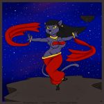  1:1 2020 action_pose anthro arabian belly_dance big_breasts black_hair black_nose breasts clothed clothing digital_media_(artwork) disney disney&#039;s_aladdin domestic_cat felid feline felis female hair hi_res mammal mirage_(aladdin) pantherine pose smile solo vylfgor 