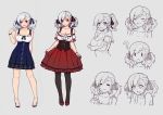  1girl =_= ? blush breasts cleavage closed_mouth drooling eyebrows_visible_through_hair girls_frontline grey_hair looking_at_viewer open_mouth pantyhose red_eyes short_hair short_twintails smile solo spas-12_(girls_frontline) terras twintails wavy_hair 