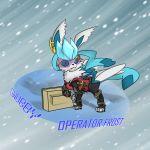  1:1 assault_vest clothed clothing cold eeveelution glaceon gwubby ice knife nintendo operator_frost pok&eacute;mon pok&eacute;mon_(species) sneaking_suit typography video_games visor wings 