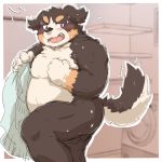  1:1 2020 anthro belly blush bodily_fluids butt canid canine canis domestic_dog humanoid_hands kemono kota&acute; male mammal moobs overweight overweight_male solo sweat 