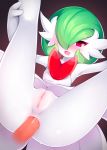  1boy 1girl :d anal ass blush disembodied_penis dress drooling gardevoir gen_3_pokemon green_hair hair_over_one_eye happy_sex heavy_breathing hetero highres legs_up mega_gardevoir mouth_drool open_mouth penis pokemon pokemon_(creature) purple_eyes pussy pussy_juice sex short_hair smile solo_focus sweat uncensored wavy_mouth white_dress white_skin 