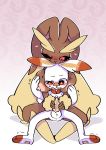  between_breasts big_breasts black_sclera blush breasts female genitals handjob larger_female lopunny male male/female melodydream2 nintendo penile penis pok&eacute;mon pok&eacute;mon_(species) scorbunny sex size_difference smaller_male smile video_games 