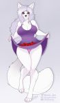  anthro apple arctic_fox big_breasts breasts canid canine cleavage clothed clothing clothing_lift dress dress_lift female food fox fruit hi_res hiddenwolf mammal panties plant underwear 