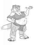  anthro belly big_belly big_breasts breasts canid canine canis claws clothed clothing codymcdowd digital_media_(artwork) domestic_dog feet female fur hair hi_res looking_at_viewer mammal nicnak044 overweight overweight_female paws pose smile solo topwear 