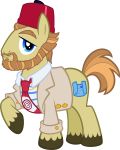  absurd_res beard blue_eyes brown_body brown_fur brown_hair button_(fastener) clothing cutie_mark facial_hair fez friendship_is_magic fur hair hat headgear headwear hi_res indiana_jones male my_little_pony necktie sallah_mohammed_faisel_el-kahir smile tygerbug 