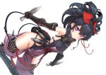  armor black_hair elbow_gloves gloves knife ninja original ponytail purple_eyes thighhighs wapokichi weapon white 