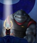  2019 3_fingers alien angry blue_eyes bracelet cape clothed clothing disney duo female fingers gantu grand_councilwoman green_body green_skin grey_body grey_skin hi_res jewelry lilo_and_stitch lordwiggyton male muscular muscular_male slim spotlight uniform 