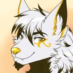  1:1 anthro canid canine canis digital_media_(artwork) fur goldomond hair hi_res looking_at_viewer male mammal smile solo tigerinspace wolf yellow_eyes 