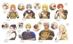  3girls 5boys annette_fantine_dominic apron ashe_ubert black_hair blonde_hair blue_eyes book bow brown_eyes closed_eyes closed_mouth coat cookie crossed_arms cup dark_skin dark_skinned_male dedue_molinaro dimitri_alexandre_blaiddyd earrings felix_hugo_fraldarius fire_emblem fire_emblem:_three_houses food from_side fur_trim garreg_mach_monastery_uniform green_eyes grey_hair hair_bow highres holding holding_cup holding_ladle hood hood_down ingrid_brandl_galatea jewelry ladle long_hair long_sleeves looking_to_the_side low_ponytail mercedes_von_martritz multiple_boys multiple_girls one_eye_closed open_book open_mouth orange_hair reading red_eyes red_hair short_hair snrn_w sylvain_jose_gautier teacup twintails uniform upper_body younger 