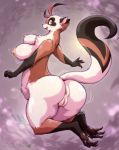  2020 anthro anus big_breasts bouncing_breasts breasts butt female fur genitals hi_res jumping kemono looking_at_viewer mammal melonleaf mustela mustelid musteline nipples nude open_mouth pussy simple_background smile solo thick_thighs 
